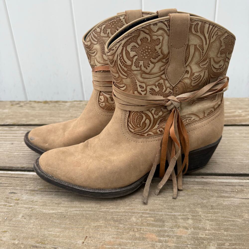 Dingo Valerie Paisley Round Toe Cowgirl Ankle Bootie Boots 6.5M DI8951